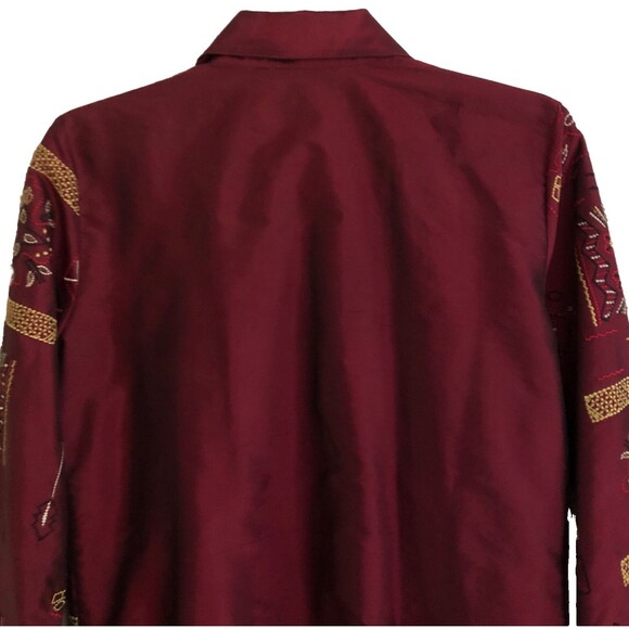 Mirasol Silk Embroidered Blouse Womens Size S VTG Burgundy Boho Embellished - Picture 6 of 16